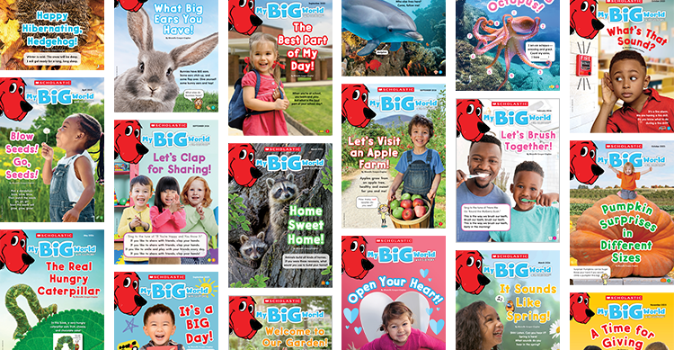 Collage of My Big World magazine covers featuring Clifford the Big Red Dog